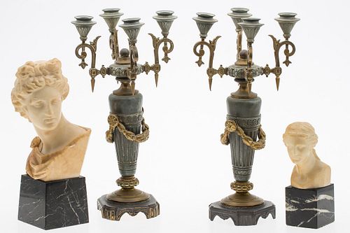 3863344: Pair of 4 Light Candelabras with 2 Marble Busts E4RDJ
