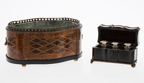 3863368: French Parquetry JardiniÄre and Ebony Brass Inlaid
 Box Fitted with Bottles, 19th Century E4RDJ
