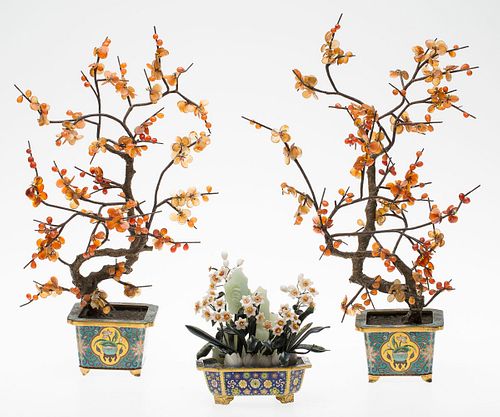3863369: 2 Hardstone Trees and a Jade Mountain with CloisonnÃ© Bases E4RDC