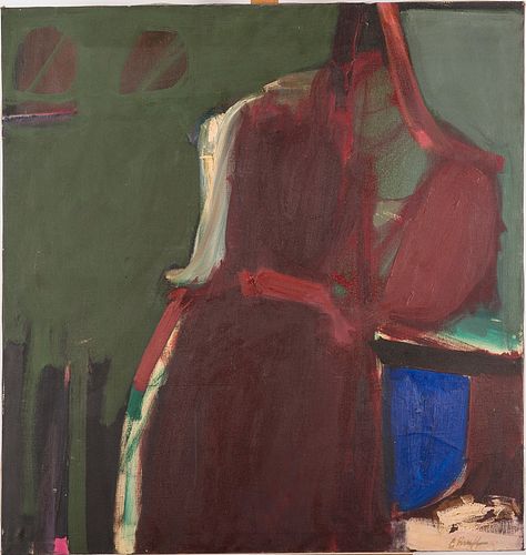 3863371: Charlotte Brieff (American, b. 1921), Abstract
 in Tones of Green and Maroon, Acrylic on Canvas E4RDL