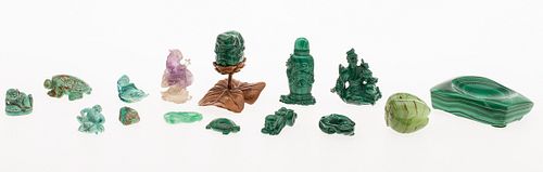 3863372: Group of 15 Malachite, Turquoise, Amethyst, and Stone Articles E4RDC