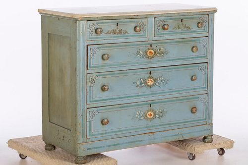 3863373: Cottage Painted Marble Top Chest of Drawers, 19th Century E4RDJ