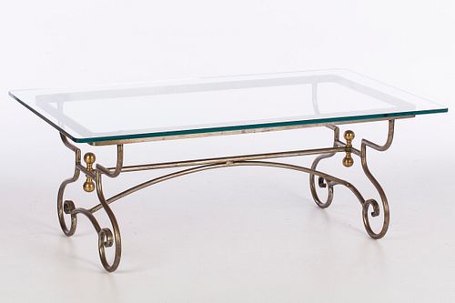 3863375: Steel and Brass Glass-Top Coffee Table, 20th Century E4RDJ