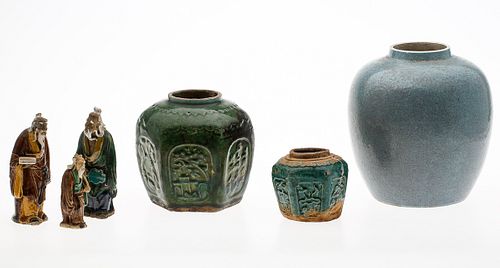 3863389: 3 Asian Ceramic Vases and 3 Figures E4RDC