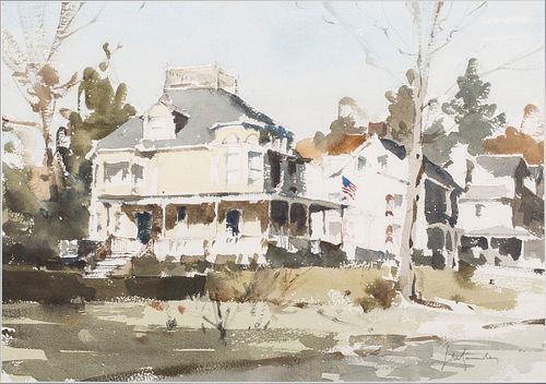 3863390: John Yardley (British, b. 1933), Landscape with Houses, Watercolor E4RDL