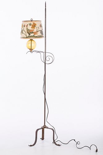 3863393: Wrought Iron and Glass Standing Lamp, Now Electrified E4RDJ