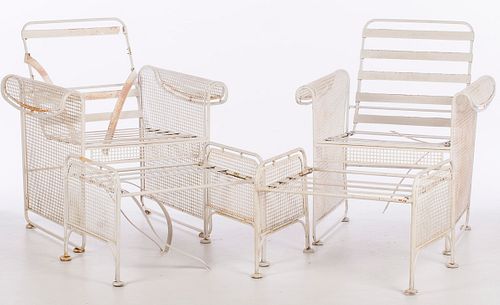 3863401: Pair of White Painted Wrought Iron Outdoor Armchairs with Stools E4RDJ