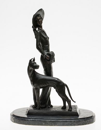 3863415: After D.H. Chiparus (Romania/France, 1886-1947),
 Woman with Dog, Bronze E4RDL