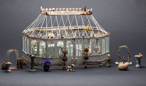 3863430: Wirework Birdhouse and Miniature Solarium with
 Assorted Decorative Miniatures E4RDJ
