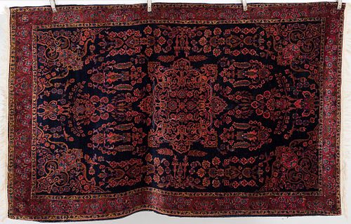 3876494: Persian Rug in Tones of Red, Cream and Blue on a Blue Ground E4RDP