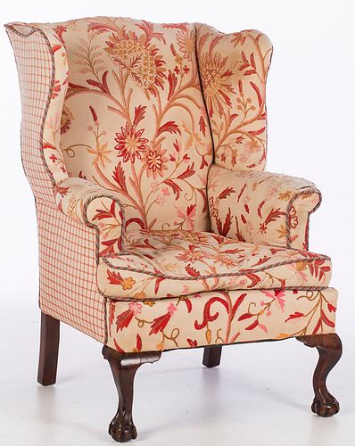 3876691: Chippendale Style Mahogany Wing Chair, 20th Century E4RDJ