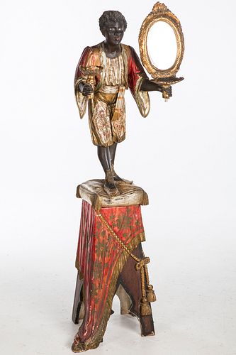 3753359: Painted and Carved Wood Blackamoor on Stand, 19th Century E3RDJ