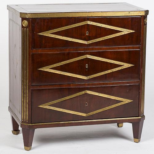 3753363: Russian Neoclassical Mahogany Brass Inlaid Chest
 of Drawers, 19th Century E3RDJ