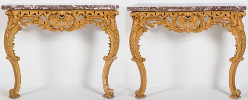 3753382: Pair of George III Style Giltwood Marble Top Console
 Tables, 20th Century E3RDJ