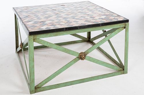 3753398: Italian Specimen Marble Top Table on a Green-Painted
 Metal Base, 20th Century E3RDJ