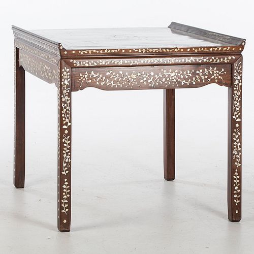 3753413: Chinese Mother-of-Pearl Inlaid Hardwood Square Table E3RDC