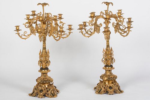 3753436: Pair of Large 12-Light Rococo Style Bronze and
 Gilt-Bronze Candelabras, 19th Century E3RDJ