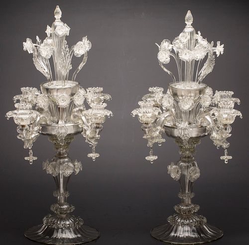3753452: Pair of Venetian Molded-Glass Four-Branch Candelabra, 20th Century E3RDJ