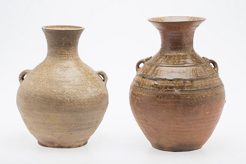 3753453: Two Chinese Green Glazed Ceramic Jars, Han Dynasty E3RDC