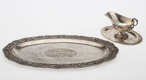 3753461: Mexican Sterling Silver Tray and Gravy Boat E3RDQ