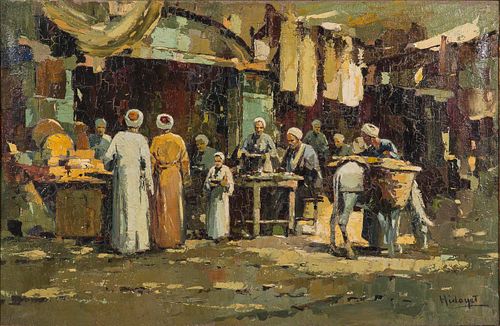 3753463: Hidayet (Turkish, d. 1972), Market Scene, Oil on Canvas E3RDL