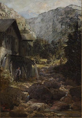 3753494: Probably Paul Kudlich (New York, Late 19th Century),
 Mountainous Landscape with Stream, O/C E3RDL