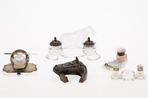 3753511: Group of 5 Horse-Related Porcelain, Metal and Glass Inkwells E1RDI E3RDI