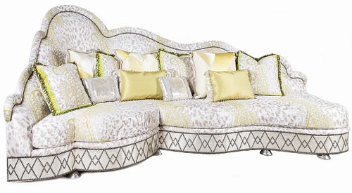 3753560: Contemporary Italian Damask Upholstered Corner
 Sofa Fabricated in France E3RDJ