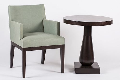 3753639: Christian Liaigre at Holly Hunt Modern Blue Upholstered
 Arm Chair and Table E3RDJ