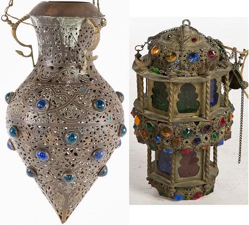 3753646: 2 Moroccan Metal and Jeweled Hanging Lanterns E3RDJ