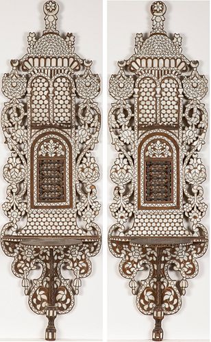 3753658: Pair of Syrian Mother of Pearl Inlaid Wall Brackets E3RDJ