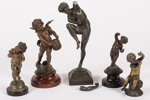 3753659: Bronze Standing Figure After DeLapchier and 4 Bronze and Metal Putti E3RDL