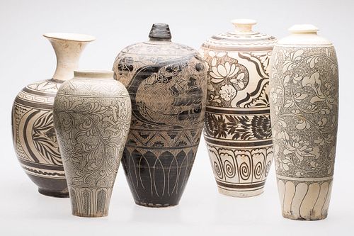 3753665: 5 Chinese Painted or Incised Ceramic Vases, Modern E3RDC