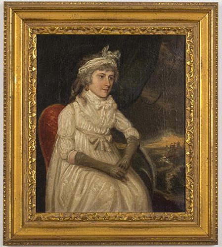 3753674: Unsigned, British School, Portrait of a Woman in
 a White Dress, Oil on Canvas, 19th Century E3RDL