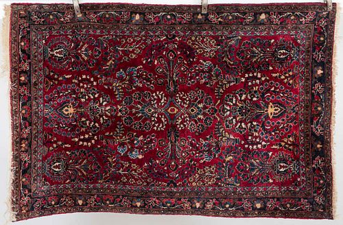 3753675: Small Rug in Tones of Blue and Cream on a Red Ground E3RDP