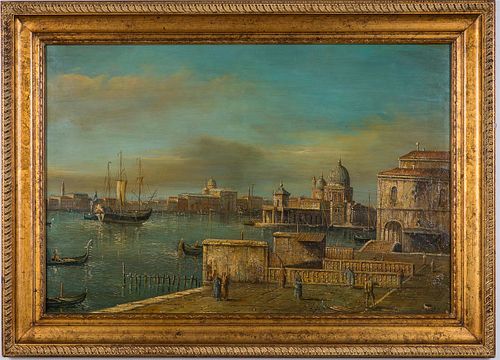 3753696: Italian School, Venetian Harbour Scene, Oil on Canvas, 20th Century E3RDL
