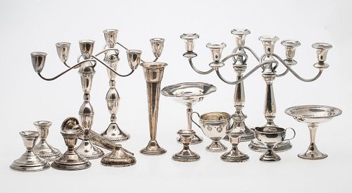 3753698: Two Pairs of Sterling Silver Candelabra and 11
 Sterling Silver Articles with Weighted Bases E3RDQ