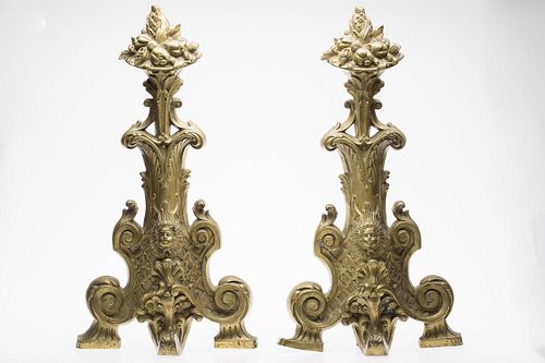 3753699: Pair of French Rococo Style Chenets, 19th Century E3RDJ