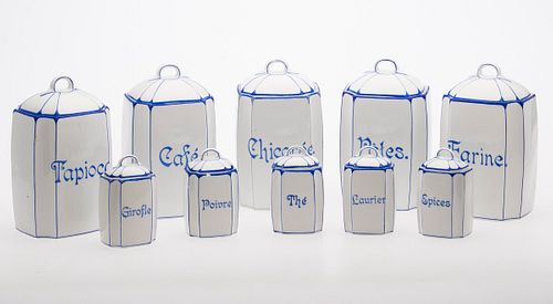 3753740: 10 French Porcelain Kitchen Canisters E3RDF