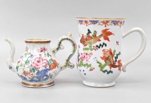 2 Chinese Export Famille Rose Teapot& Mug, 18th C.