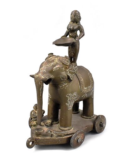 Indian Bronze Figure of Woman on Elephant