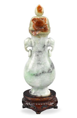 Chinese Jadeite Covered Vase & Stand