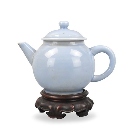 Japanese Blue Glazed Covered Teapot & Base