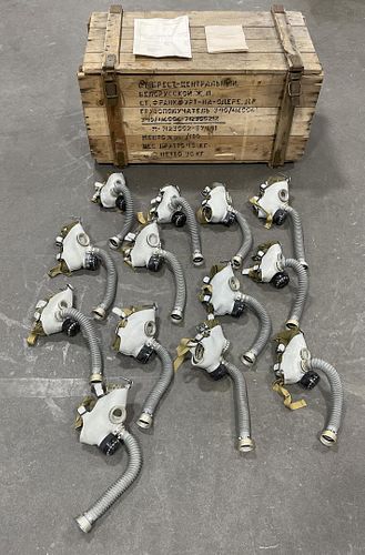 Russian Cold War Children's Gas Masks in Crate