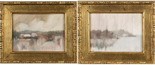Illegibly Signed, Pair of Landscapes, Oil on Board