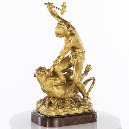Hippolyte Peyrol, Man Against Beast, Bronze Dore