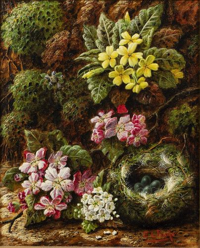 Poole, Flowers with Bird's Nest, Oil on Board