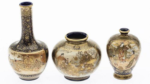 3 Miniature Satsuma Vases