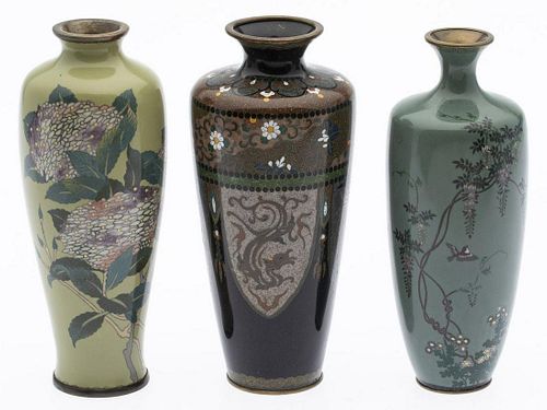 3 Japanese Cloisonne Miniature Vases