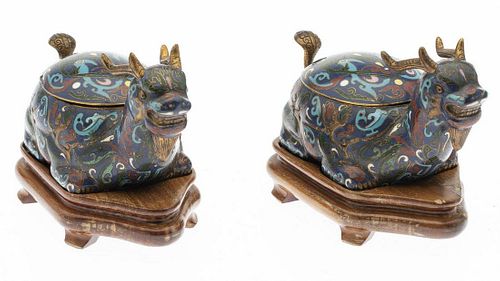 Pair of Chinese Dragon-Form Lidded Boxes